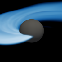 The coalescence and merger of a lower mass-gap black hole (dark gray surface) with a neutron star (greatly tidally deformed by the black hole's gravity). Credit: Ivan Markin, Tim Dietrich (University of Potsdam), Harald Paul Pfeiffer, Alessandra Buonanno (Max Planck Institute for Gravitational Physics)