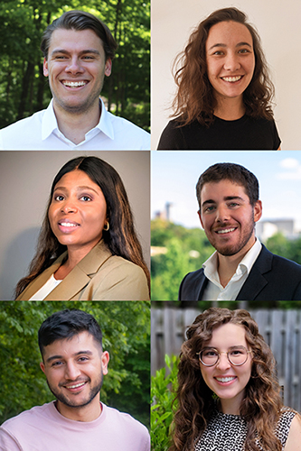 Montage of portraits of the inaugural class of BBISS Graduate Fellows. L to R, top to bottom, Oliver Chapman, Meaghan Conville, Olianike Olamano, Carlos Fernandez, Vishal Sharma, and Sarah Roney.