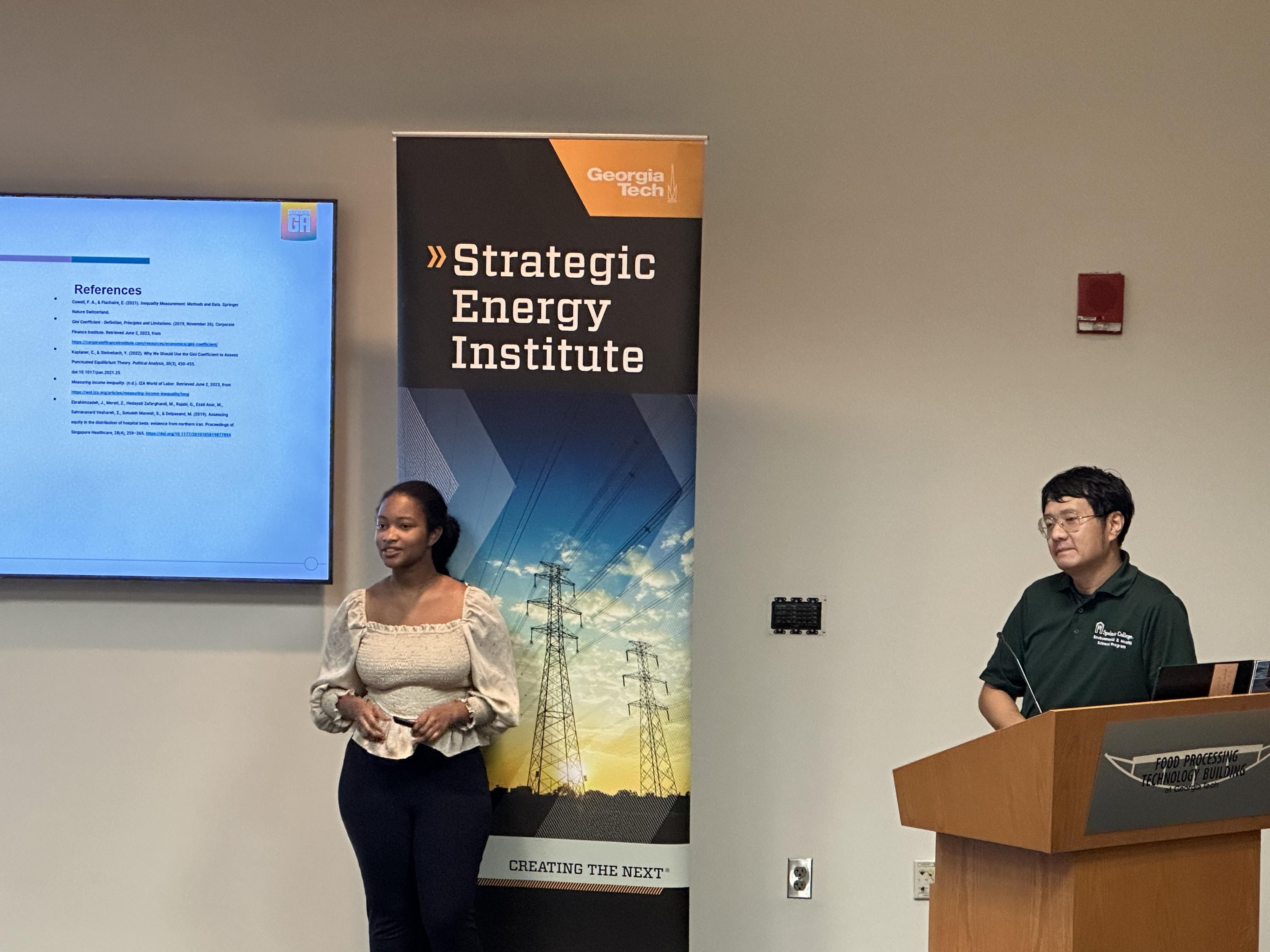Guanyu Huang and Nia McKenzie presenting at the Closeout Reception of the 2023 EFF Program