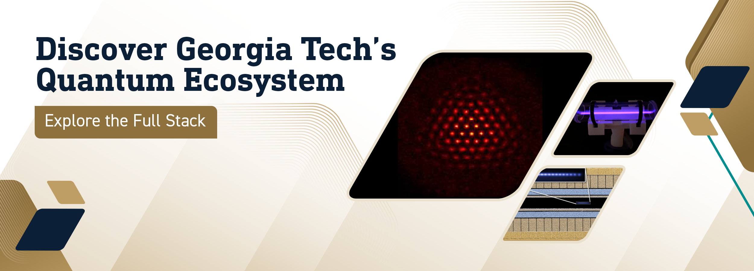 Website banner, text reads Discover Georgia Tech's Quantum Ecosystem and the button, Explore the Full Stack