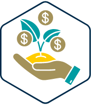 graphic showing a hand with a money tree growing
