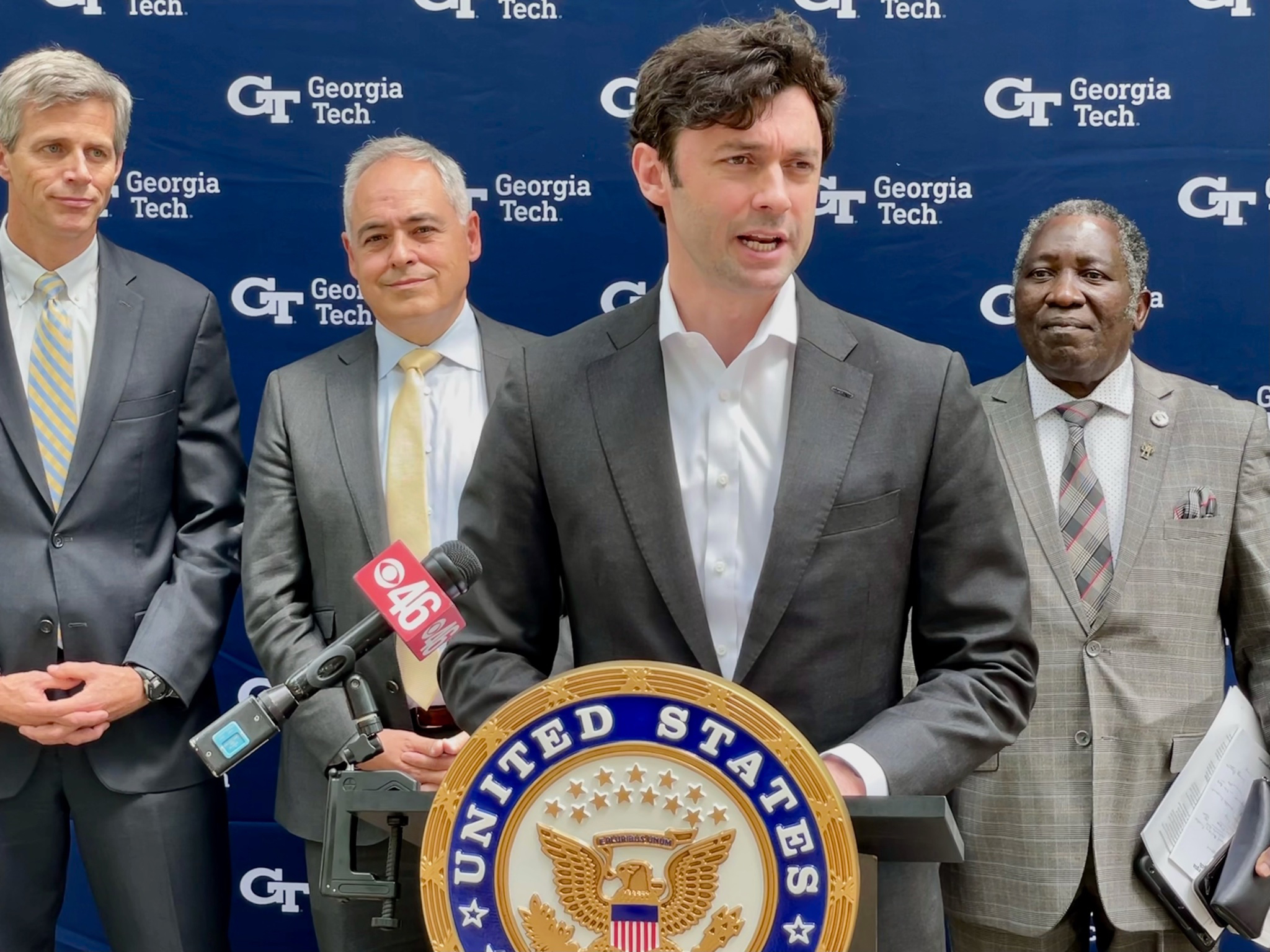 Senator Jon Ossoff speaks to the press after a meeting with stakeholders with regards to hydrogen production as an energy carrier.