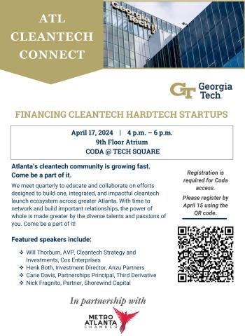 Flyer for the April 17, 2024 ATL Cleantech Connect @ CODA